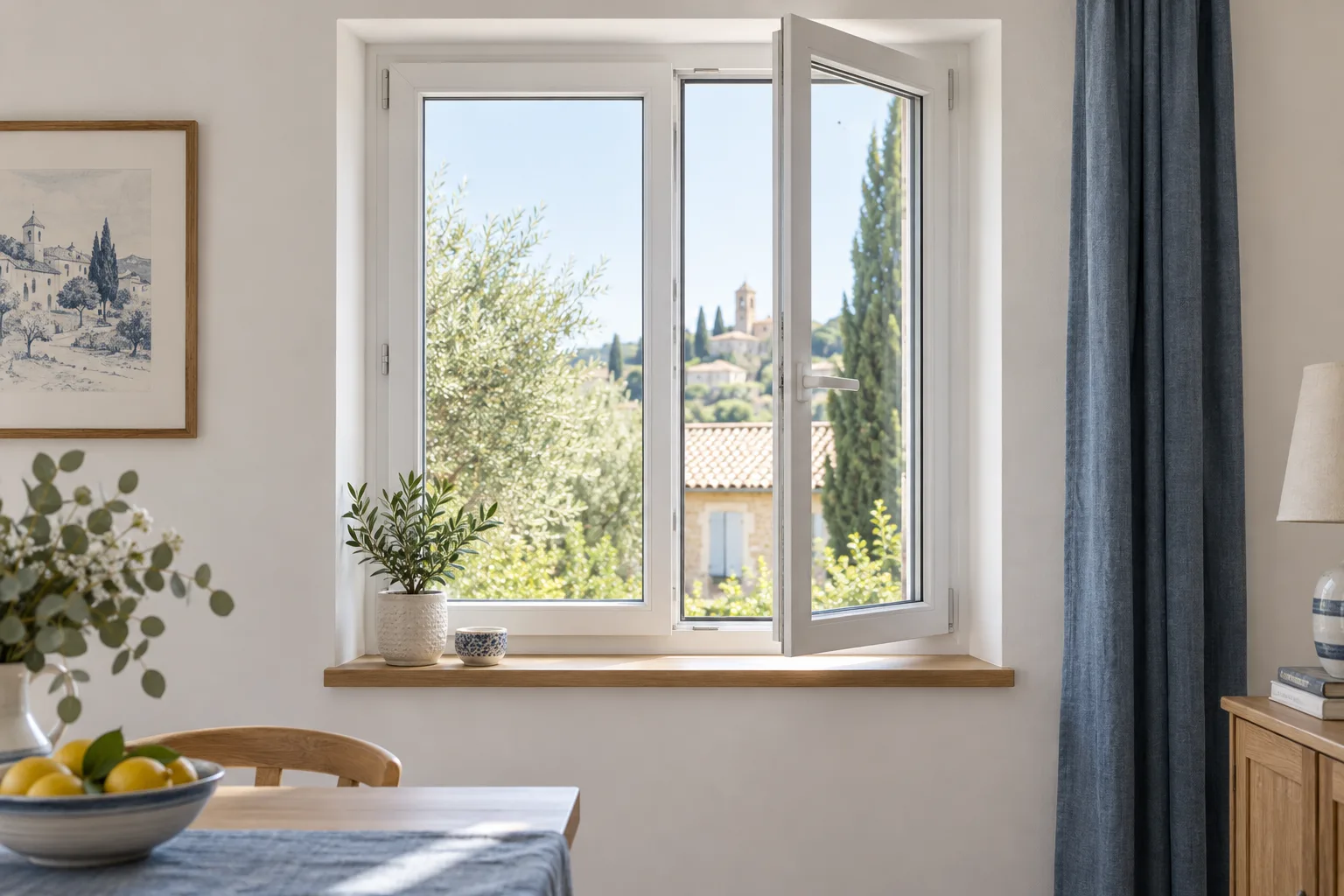 Illustration générée : fenêtre PVC dans un intérieur.